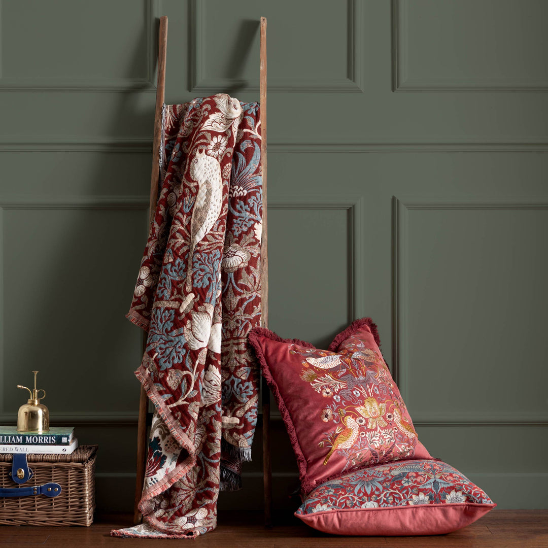 Strawberry Thief Jacquard Throw Berry
