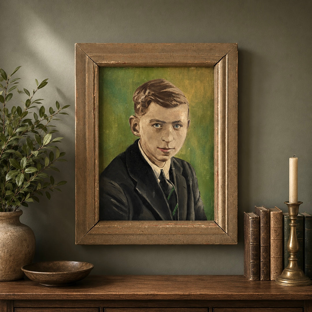 1947 Oil Portrait of a Young Gentleman, Signed FN, Oil on Board