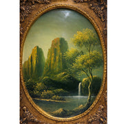 Antique continental Mountain Landscape Oil Painting in Rococo Gilt Frame