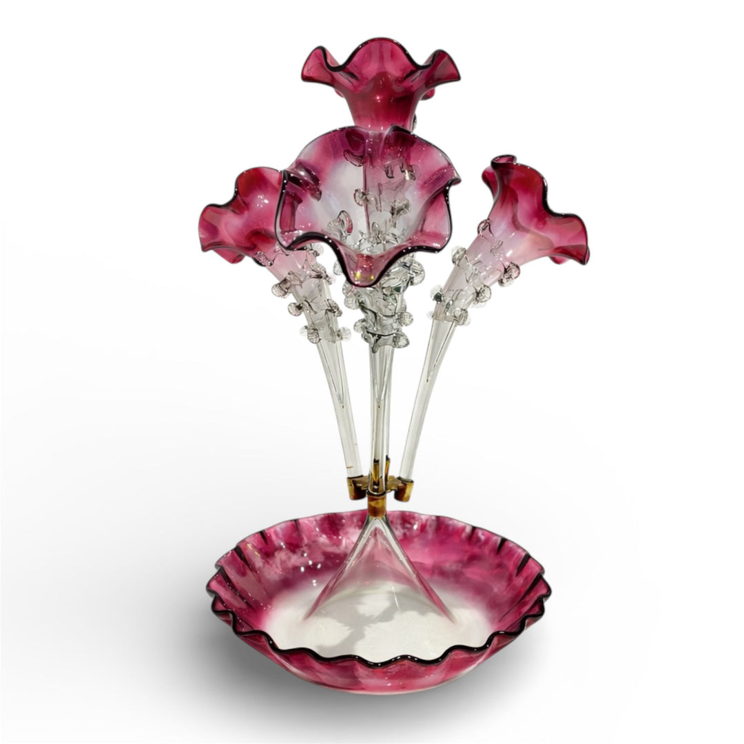 Victorian Cranberry Glass Epergne, Late 19th Century