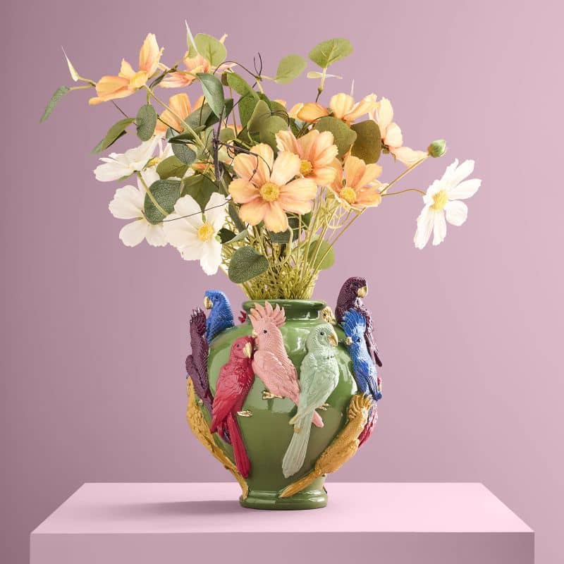 Green Vase, Parrots