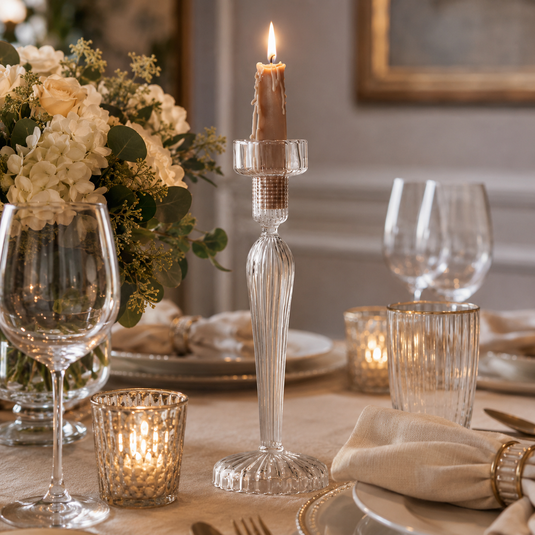 Vintage Style Glass Candlestick Holder