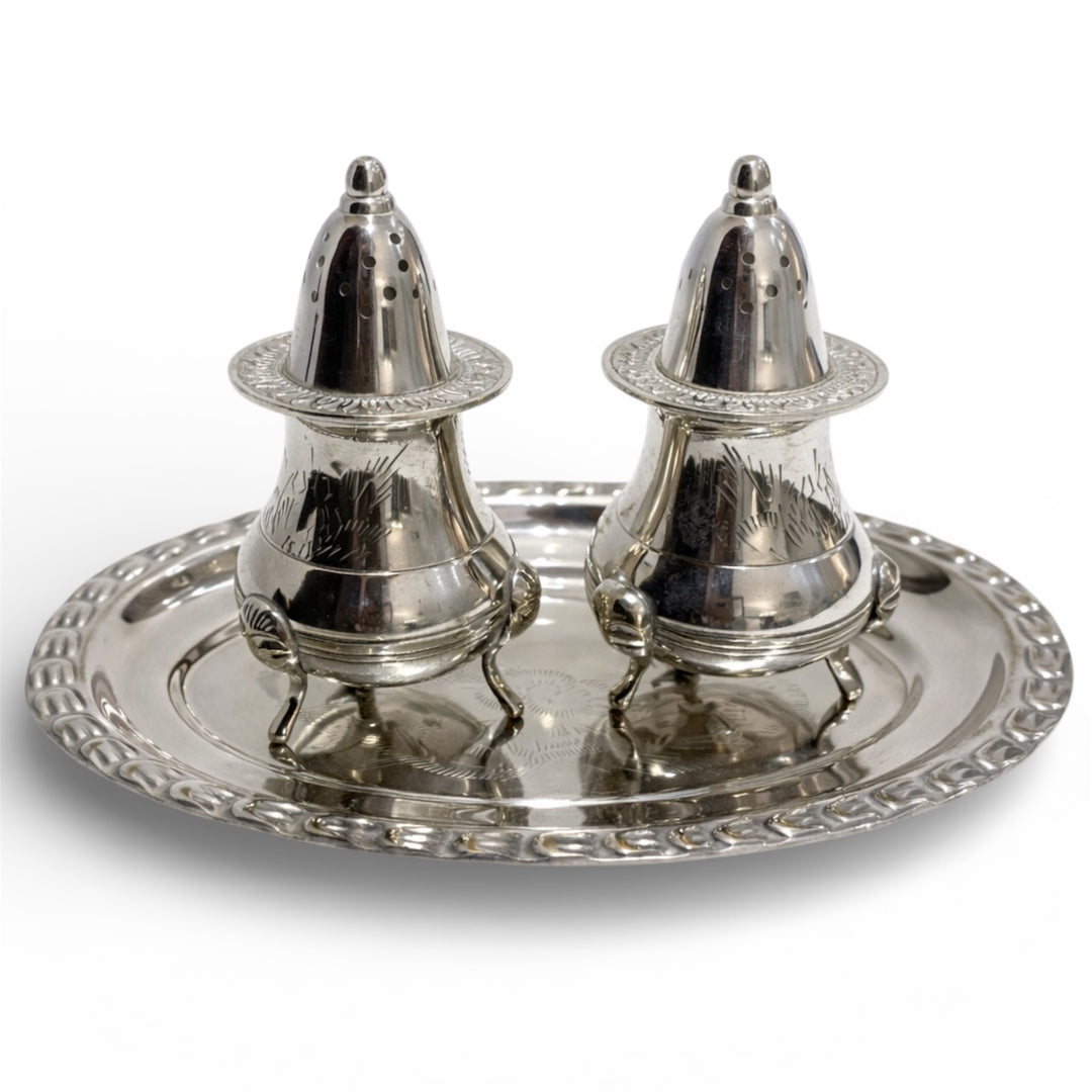 Vintage Silver Plated Cruet Set with Tray and Presentation Box