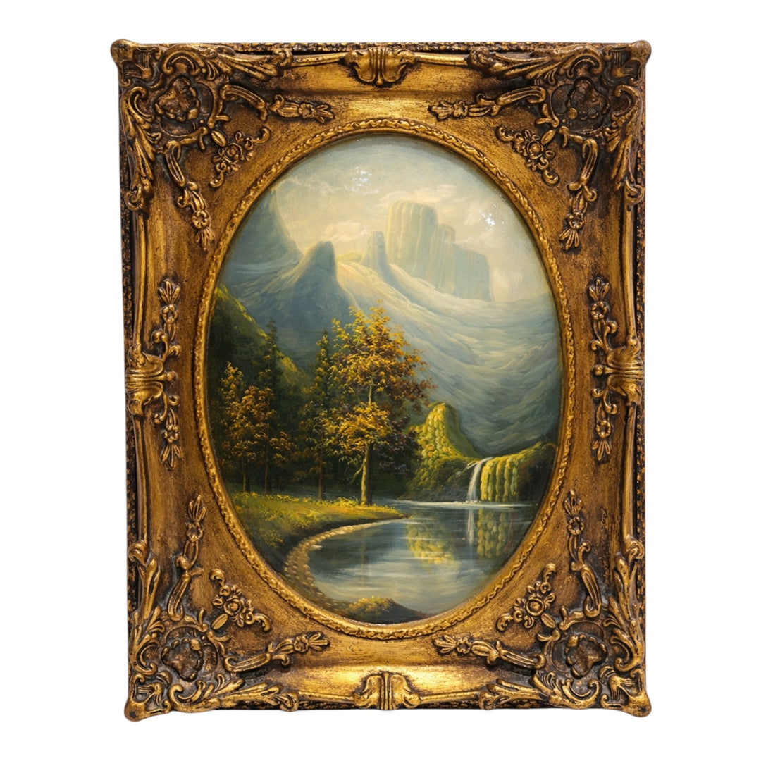 Antique Continental Landscape Painting in Rococo Revival Gilt Frame c.1900