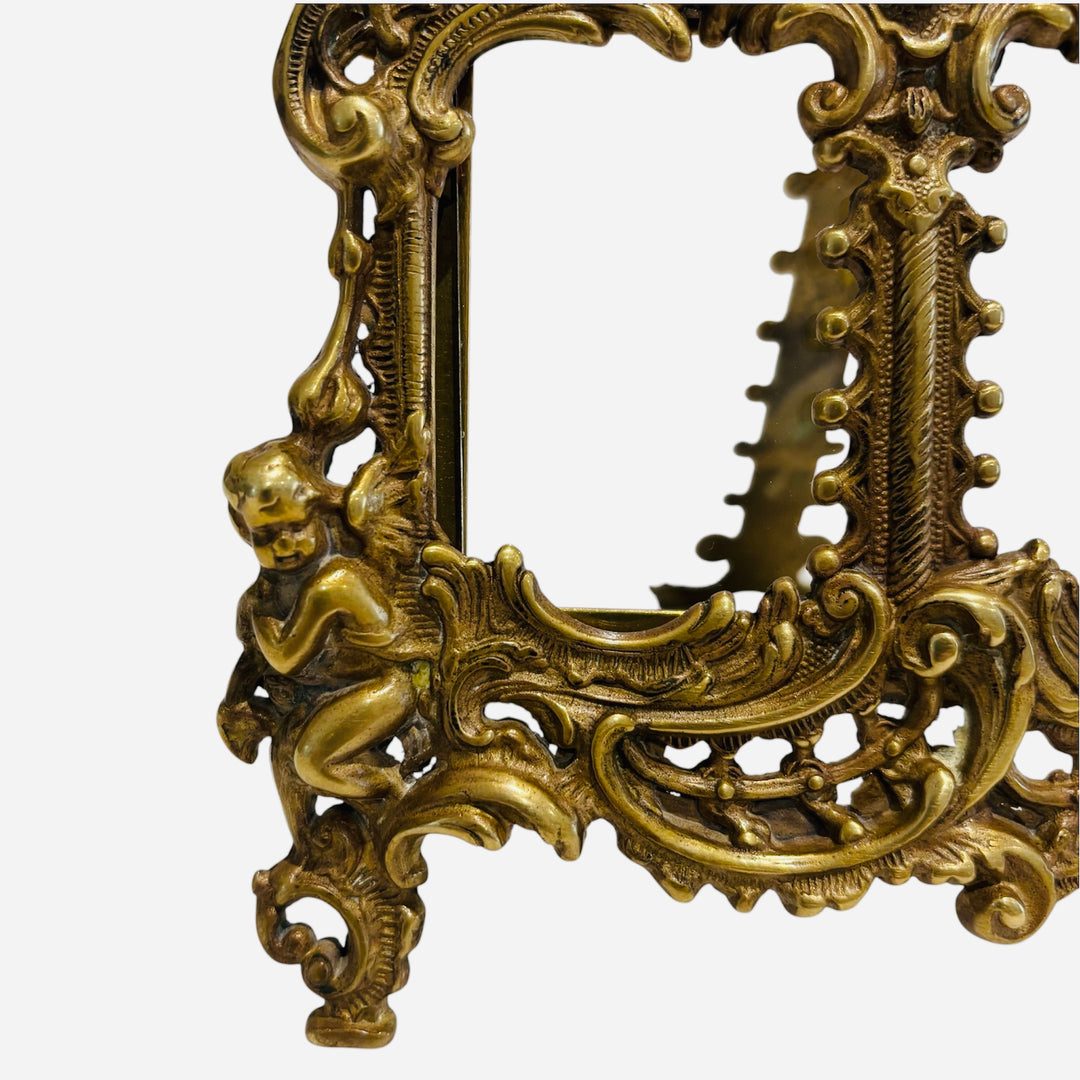 Antique French Rococo Revival Double Photograph Frame with Cherubs & Female Mask