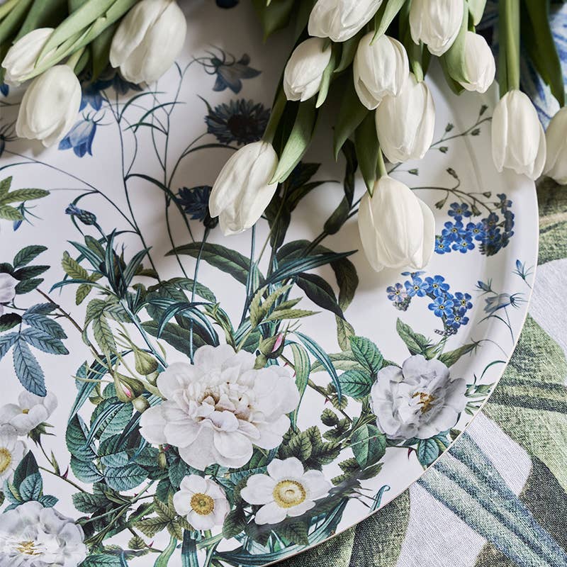 Blue Flower garden round tray Ø38, made of Nordic Birch