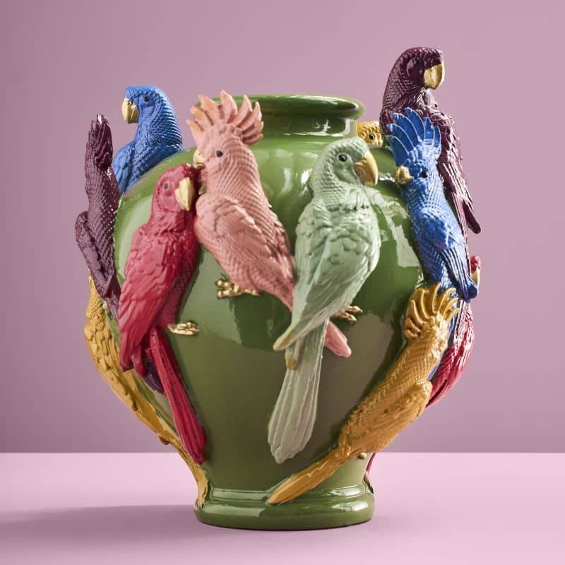 Green Vase, Parrots