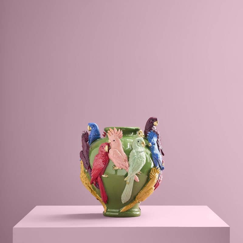 Green Vase, Parrots