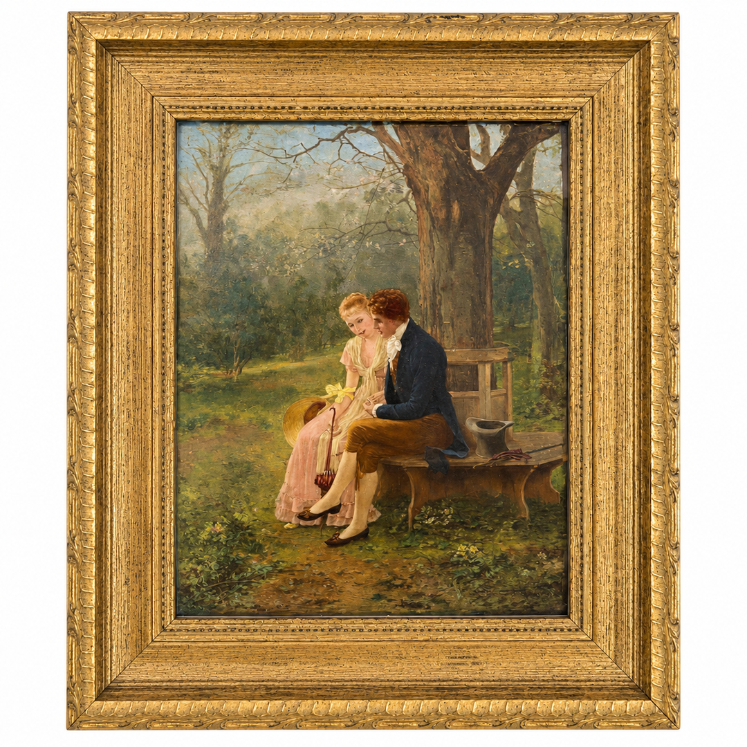 Vintage Reverse Glass Painting in the Verre Églomisé Style, Signed and Dated