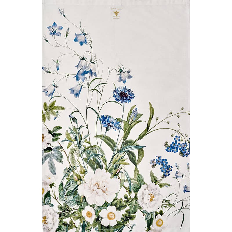 Blue flower Garden organic tea towel - made in Europe-