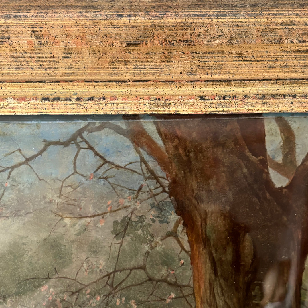 Vintage Reverse Glass Painting in the Verre Églomisé Style, Signed and Dated