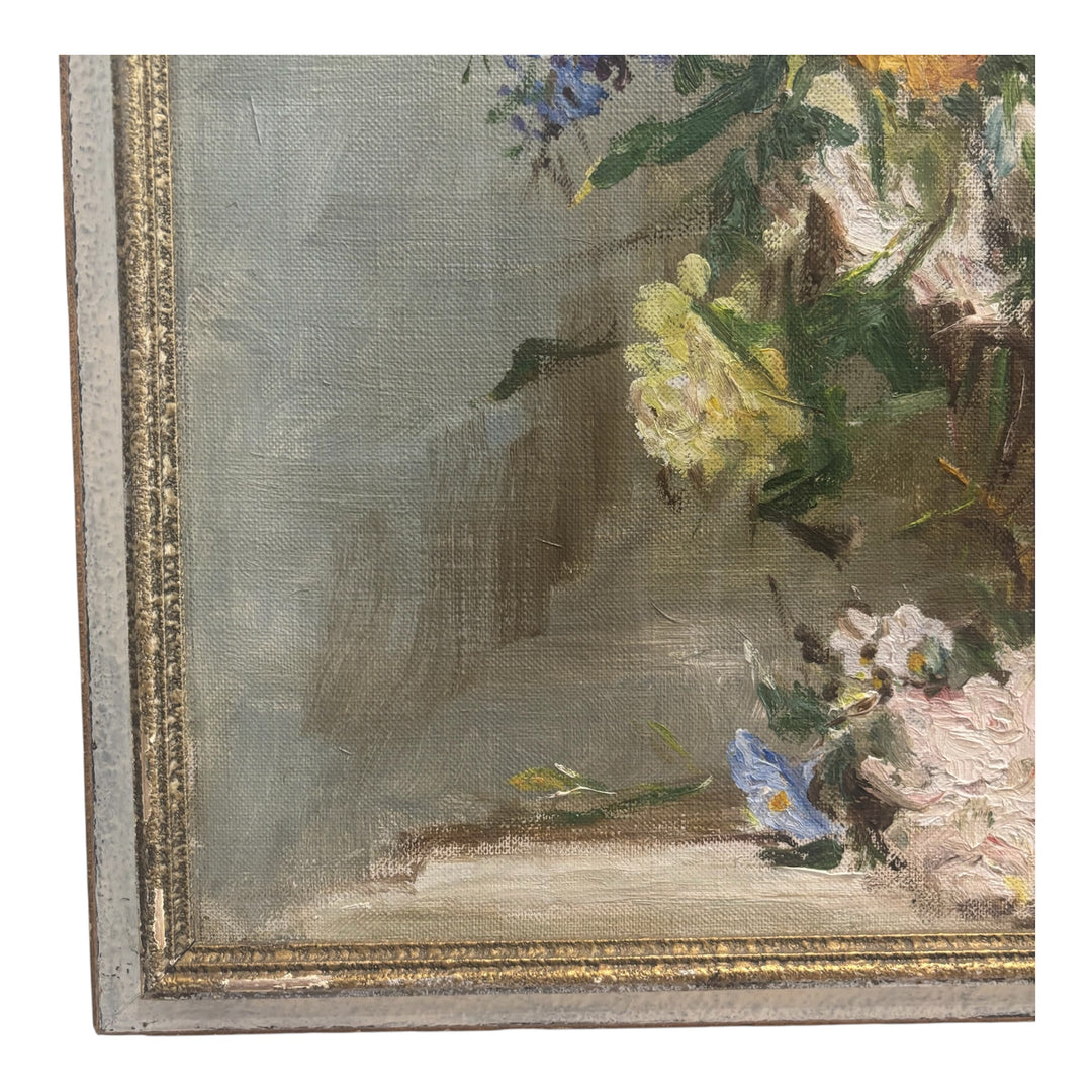 Romance en Fleurs, Signed French Floral Oil Painting