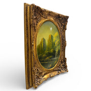 Antique continental Mountain Landscape Oil Painting in Rococo Gilt Frame