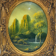 Antique continental Mountain Landscape Oil Painting in Rococo Gilt Frame