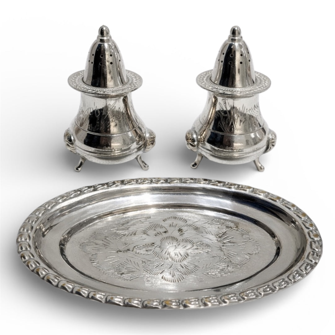Vintage Silver Plated Cruet Set with Tray and Presentation Box