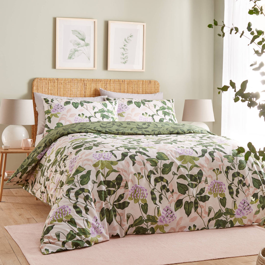 Passiflora Botanical Duvet Cover Set Peach/Vine Green