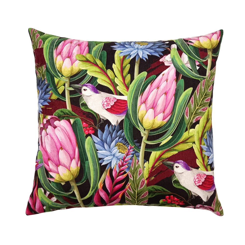 Vibrant Tropical Bird Cushion Cover – Floral Paradise Design