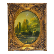 Antique continental Mountain Landscape Oil Painting in Rococo Gilt Frame