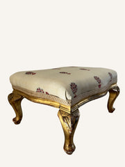 Antique Style Giltwood Footstool with Embroidered Upholstery Louis XV Revival