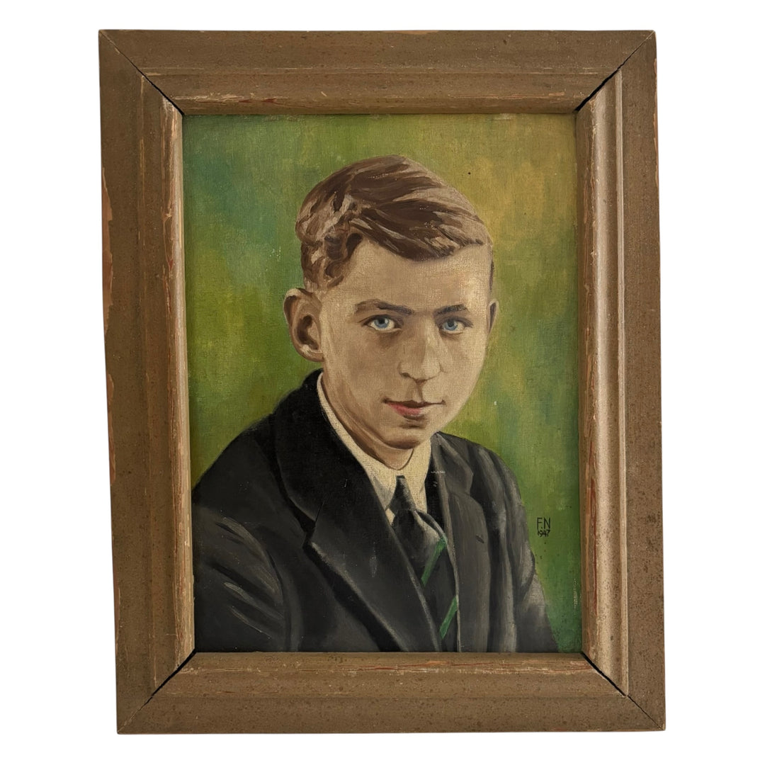 1947 Oil Portrait of a Young Gentleman, Signed FN, Oil on Board