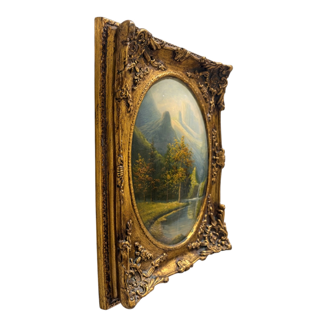 Antique Continental Landscape Painting in Rococo Revival Gilt Frame c.1900