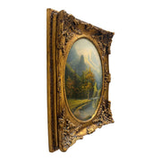 Antique Continental Landscape Painting in Rococo Revival Gilt Frame c.1900