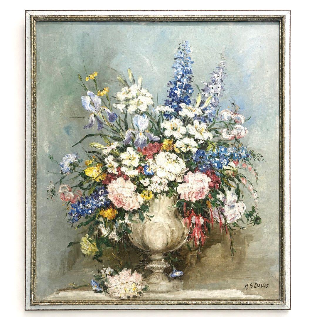 Romance en Fleurs, Signed French Floral Oil Painting
