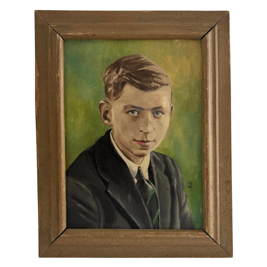 1947 Oil Portrait of a Young Gentleman, Signed FN, Oil on Board