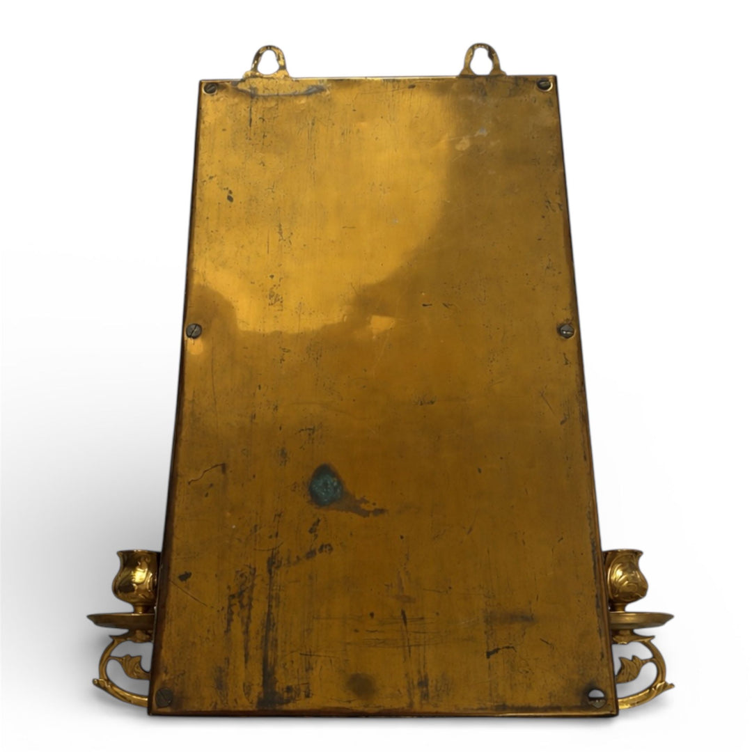 Antique Brass Wall Mirror with Twin Candle Sconces