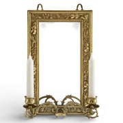 Antique Brass Wall Mirror with Twin Candle Sconces