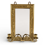 Antique Brass Wall Mirror with Twin Candle Sconces