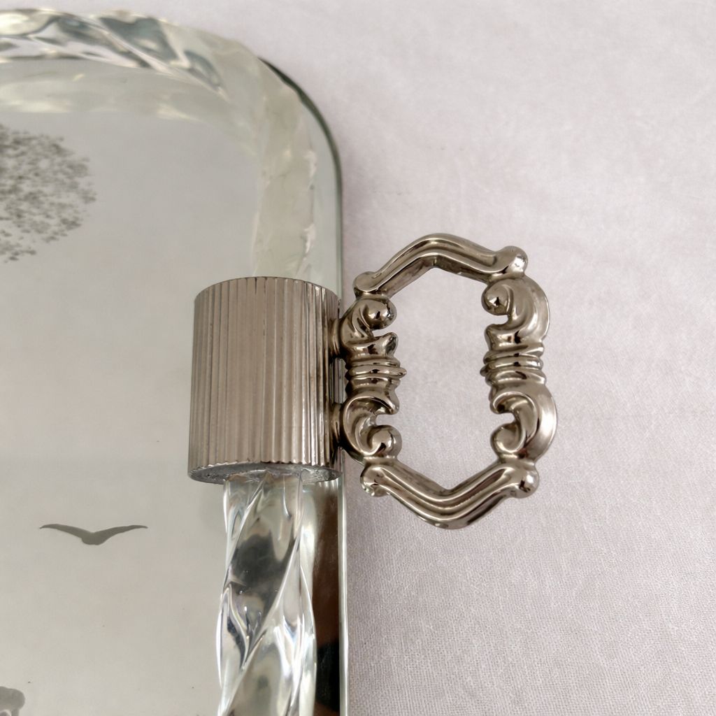 Vintage Italian Etched Glass Vanity or Drinks Tray, Mid-20th Century