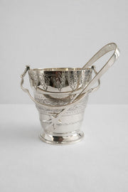 Vintage Silver-Plated Ice Bucket with Claw Ice Tongs. Mid Century Barware