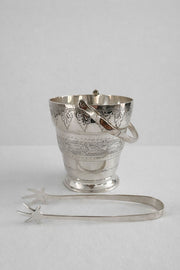 Vintage Silver-Plated Ice Bucket with Claw Ice Tongs. Mid Century Barware