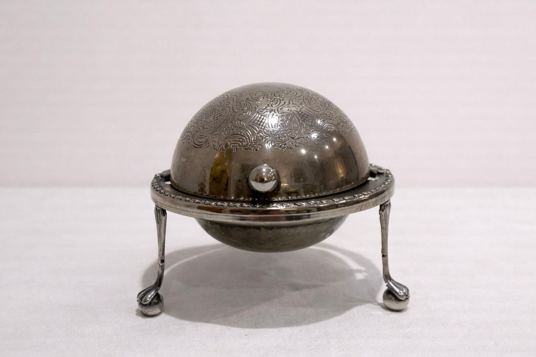 Vintage Silver-Plated Lidded Serving Dish with Glass Liner on Stand
