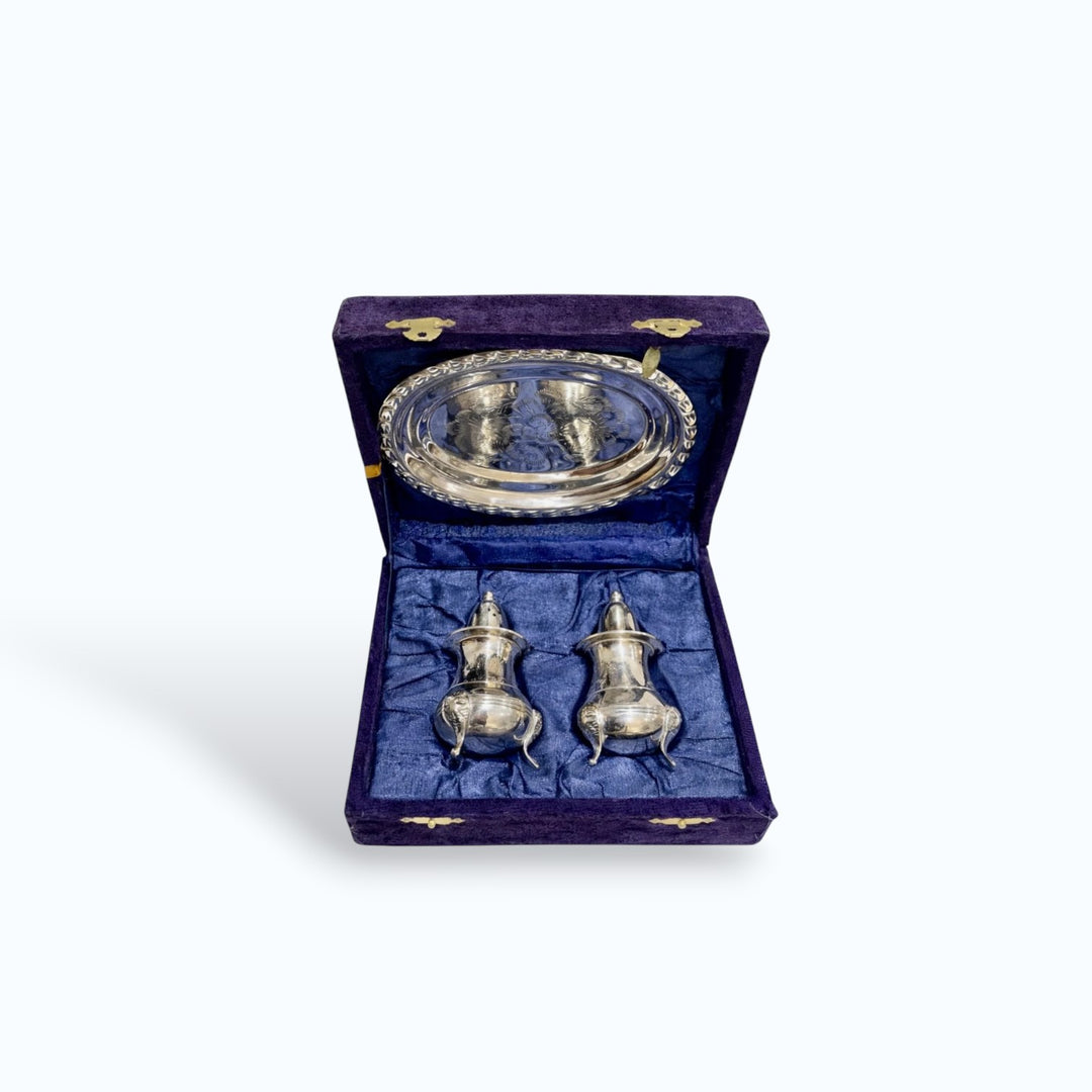 Vintage Silver Plated Cruet Set with Tray and Presentation Box
