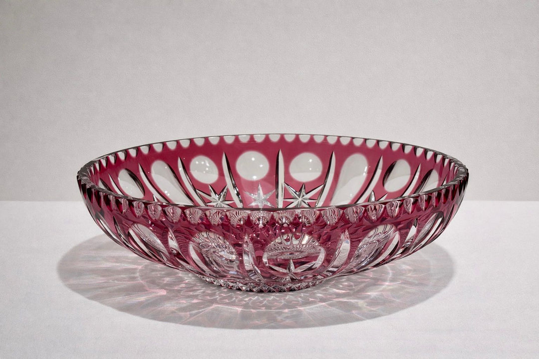 Vintage Cranberry Cut Crystal Bowl