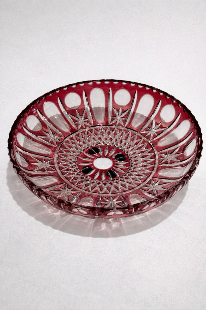Vintage Cranberry Cut Crystal Bowl