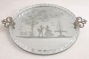 Vintage Round Italian Etched Glass Vanity or Drinks Tray, Mid-20th Century