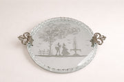 Vintage Round Italian Etched Glass Vanity or Drinks Tray, Mid-20th Century