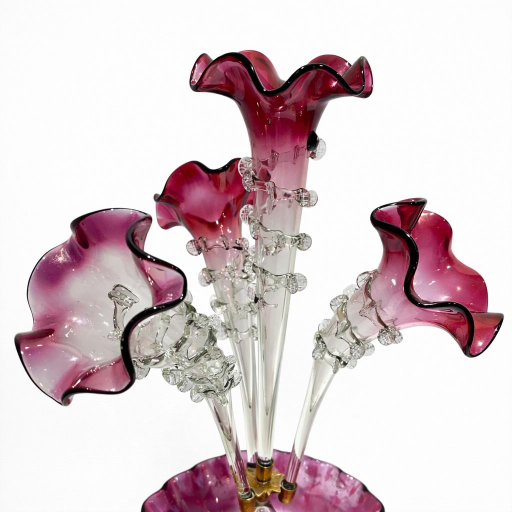 Victorian Cranberry Glass Epergne, Late 19th Century