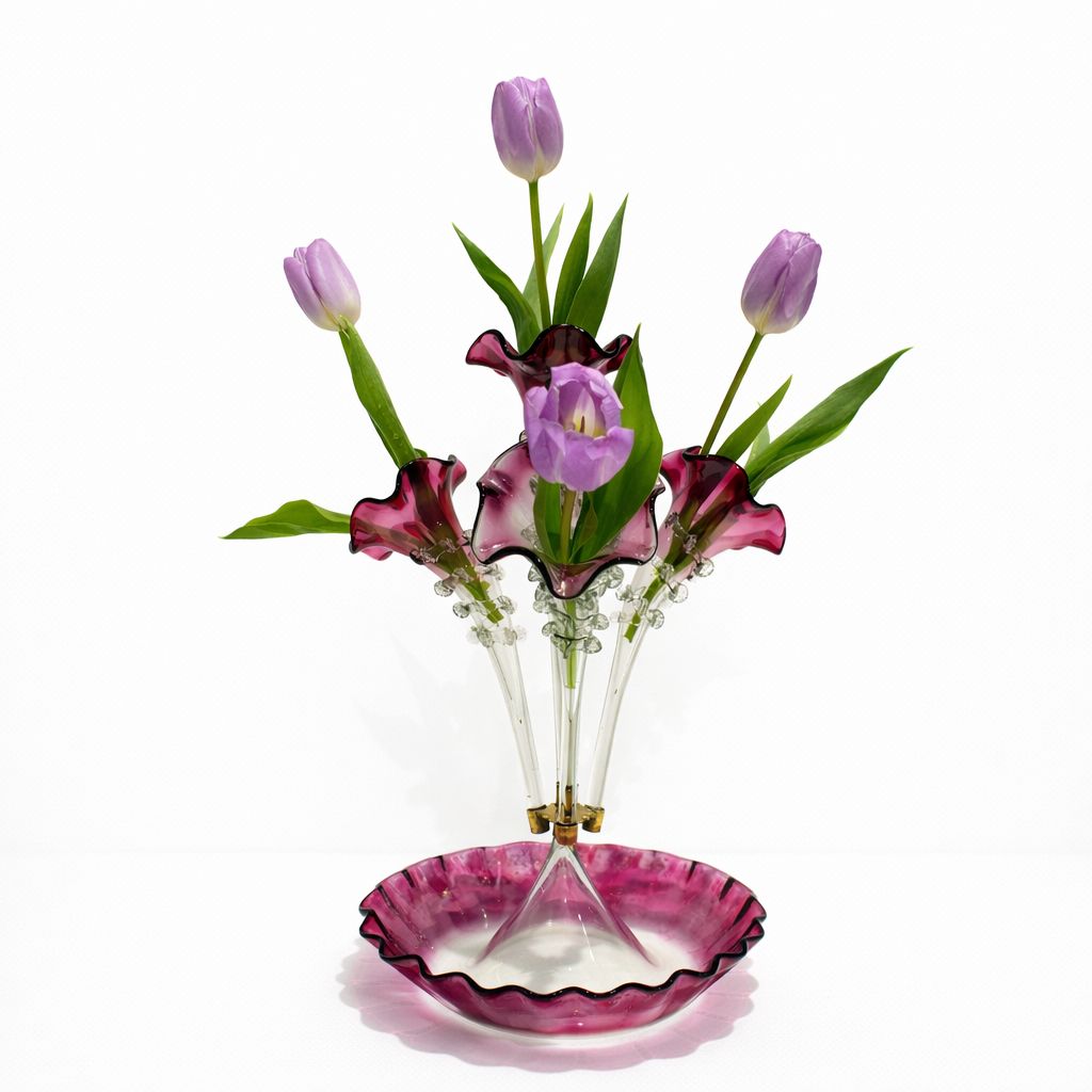 Victorian Cranberry Glass Epergne, Late 19th Century
