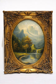 Antique Continental Landscape Painting in Rococo Revival Gilt Frame c.1900