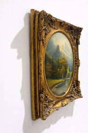 Antique Continental Landscape Painting in Rococo Revival Gilt Frame c.1900