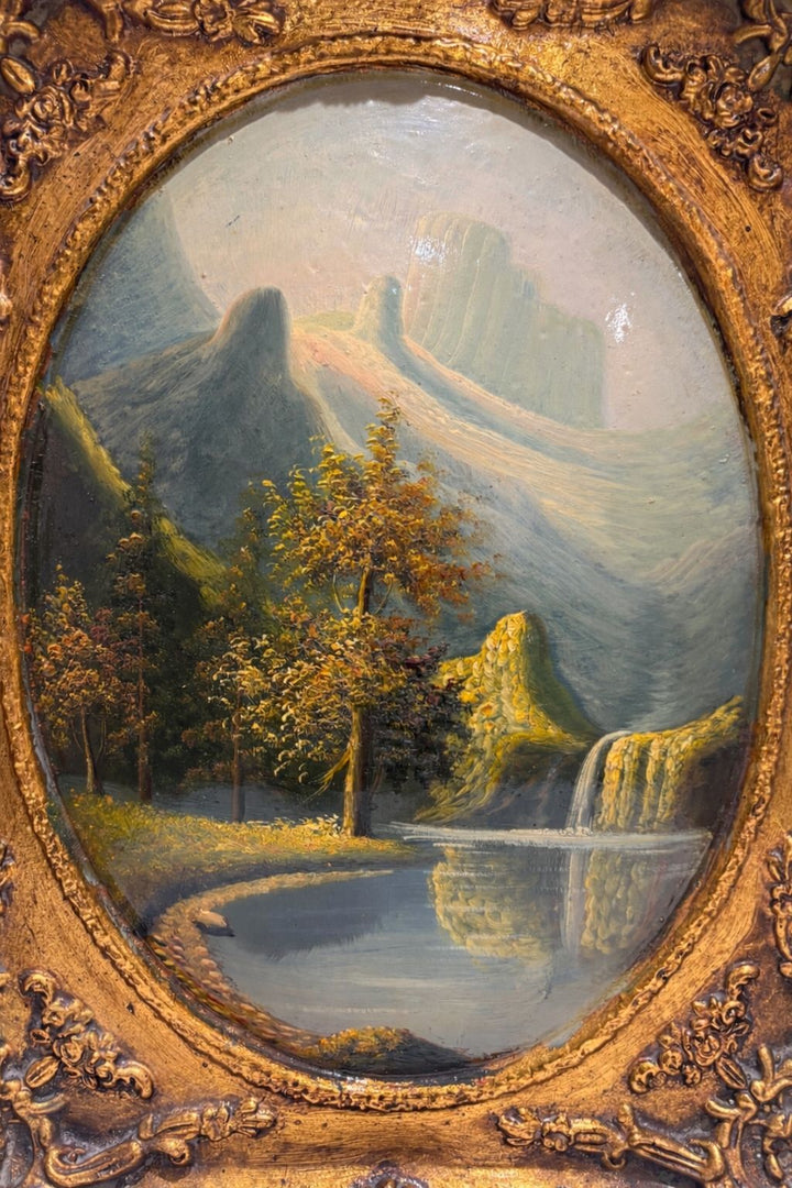 Antique Continental Landscape Painting in Rococo Revival Gilt Frame c.1900