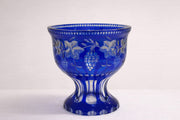 Vintage Cobalt Blue Cut Glass Pedestal Bowl / Vase Bohemian Style
