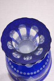 Vintage Cobalt Blue Cut Glass Pedestal Bowl / Vase Bohemian Style