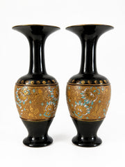 Pair of Royal Doulton Gilt & Enamel Baluster Vases Pattern 538 / 7009, England (c.1930s)