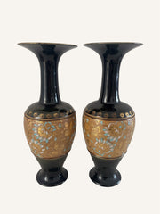 Pair of Royal Doulton Gilt & Enamel Baluster Vases Pattern 538 / 7009, England (c.1930s)