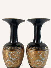Pair of Royal Doulton Gilt & Enamel Baluster Vases Pattern 538 / 7009, England (c.1930s)